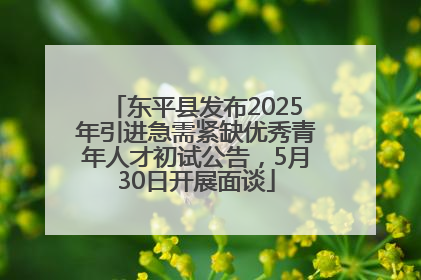东平县发布2025年引进急需紧缺优秀青年人才初试公告，5月30日开展面谈