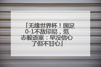 无缘世界杯！国足0-1不敌印尼，范志毅语塞：早没信心了但不甘心