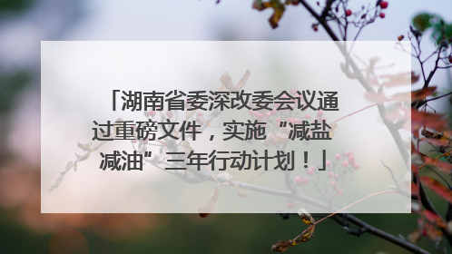 湖南省委深改委会议通过重磅文件，实施“减盐减油”三年行动计划！